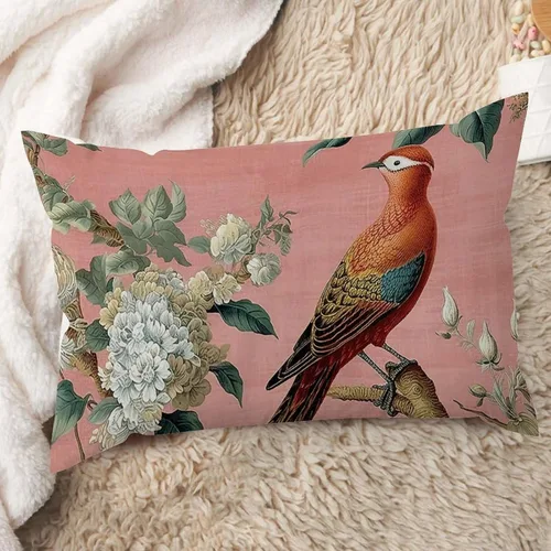 Miniatura 12 de ArogGeld Fundas de cojín de estilo chinoiserie, diseño de flores y pájaros, color rosa rubor, diseño de animales de pavo real, jardín asiático