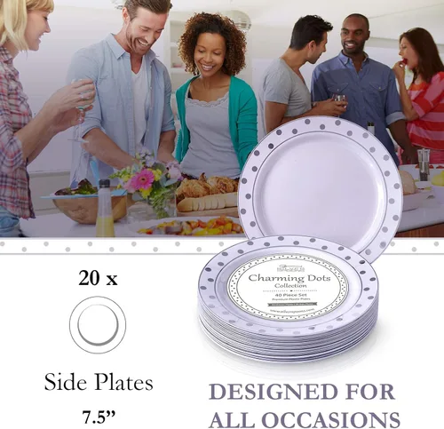 Miniatura 4 de Silver Spoons Platos desechables para fiesta – (20 piezas) juego de vajilla desechable resistente de 7.5 pulgadas, platos de plástico de comedor