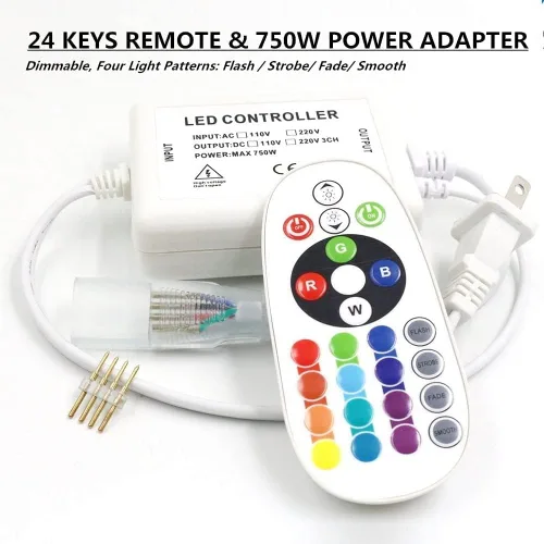 Miniatura 5 de SYMHMT - Tira de luz LED RGB de neón, CA 110 V/multicolor, regulable, multimodos, impermeable, flexible, con control remoto (32.8 pies, RGB)
