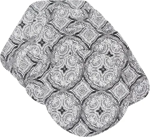 Grey Medallion - Manteles individuales en forma de cuña de tela para exteriores, juego de cuatro Plus con cargador central redondo
