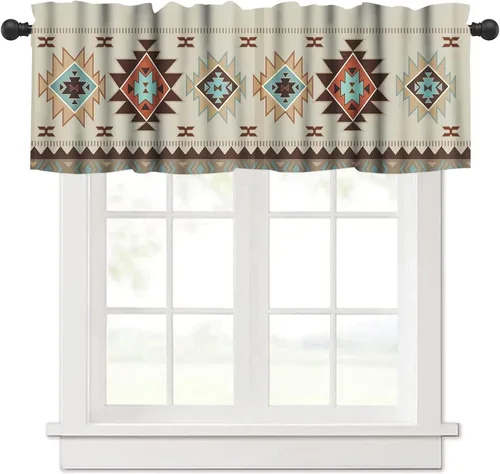 Cortinas aztecas, cenefas aztecas, diseño tribal nativo del suroeste, cenefas para ventanas de cocina, bolsillo para barra, cortinas cortas para