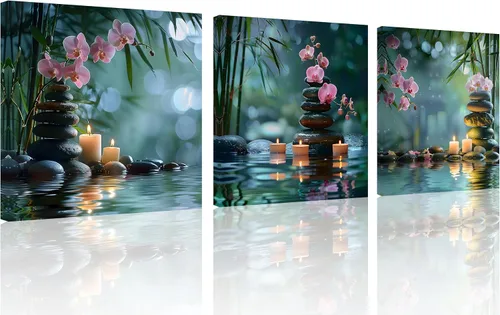 Miniatura 10 de TutuBeer 3 Paneles Arte Zen Decoración Spa Verde Bambú Decoración Rosa Aguas y Frangipani Imágenes Pintura Zen en Lienzo Impresiones Arte Bambú