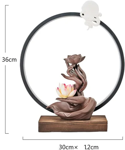 Miniatura 3 de Quemador de incienso de loto de cerámica, cascada, varillas de incienso chino, soporte para quemador con luz LED, conos de incienso para decoración