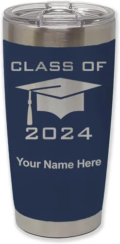 Miniatura 20 de LaserGram Vaso aislado al vacío de 20 onzas, grado de tapa clase de 2024, 2025, 2026, 2027, 2028, grabado personalizado incluido (negro)