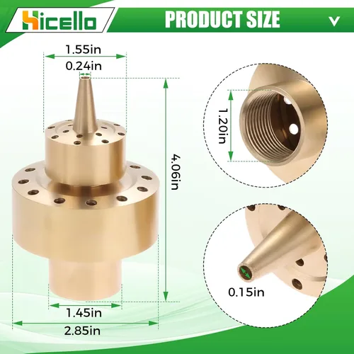 Miniatura 3 de Boquilla de fuente de latón de 1 pulgada (G1/DN25) – Altura de pulverización 1.5 M, cobertura 1.3 M, para estanque de jardín y características