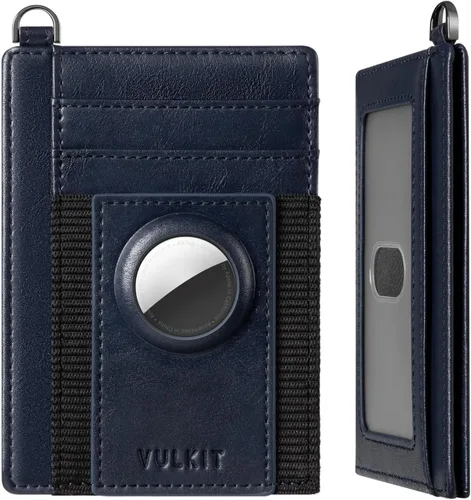 VULKIT Billetera minimalista delgada con bolsillo frontal, bloqueo RFID, tarjetero para AirTag, marino, Minimalista