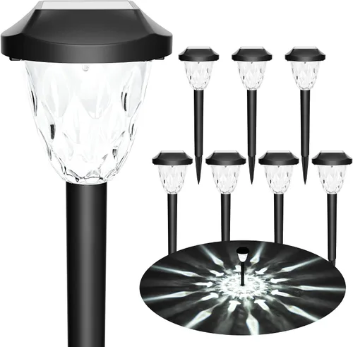 GIGALUMI Paquete de 8 luces solares para exteriores, luces solares para caminos con gran patrón, impermeables, de encendido/apagado automático, luz