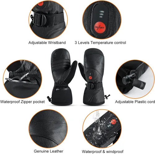 Miniatura 5 de day wolf Heated Gloves for Men Women 7.4V 2200mAh Electric Rechargeable Battery Waterproof Gloves Mitten for Winter Sports Ski Snowboard Camping