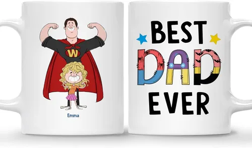 Miniatura 18 de Gossby Taza de café personalizada con texto en inglés "Best Dad Ever" (2 niños) – Taza de papá para papá, esposo – Taza personalizada de 11 onzas