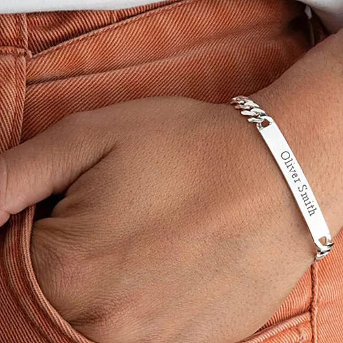 Miniatura 13 de LeCalla Pulsera personalizada con nombre de identificación personalizada grabada Pulsera de identificación de barra de eslabones para hombre