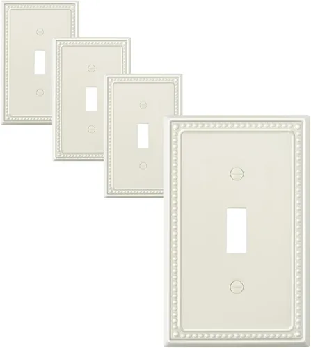 Paquete de 4 placas de cubierta para interruptor de luz de palanca individual, cubiertas decorativas de perlas, placa de pared de metal almendra