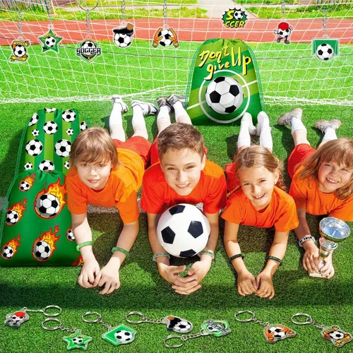 Miniatura 6 de Talltalk Juego de 48 piezas de regalos de fiesta de fútbol para niños, regalo de equipo de fútbol, 16 juegos de bolsas de golosinas verdes, mochila