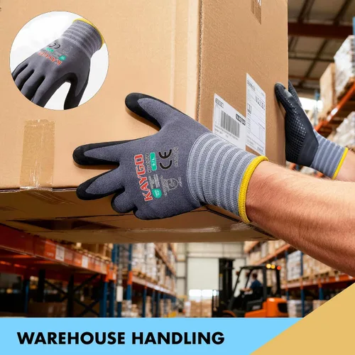 Miniatura 6 de KAYGO MicroFoam - Guantes de trabajo con revestimiento de nitrilo, 12 pares KG19N de nailon de punto sin costuras, micropuntos para un mejor agarre