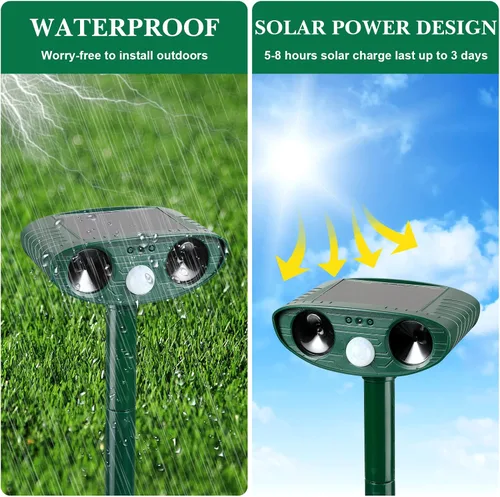 Miniatura 5 de Repelente ultrasónico de animales para exteriores, repelente ultrasónico, disuasorio de animales con sensor de movimiento, impermeable, disuasorio