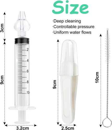 Miniatura 2 de Aolso Irrigador nasal para bebé, 2 jeringas nasales para bebé, jeringa irrigador nasal con pinzas y cepillo de limpieza, aspirador nasal para bebés