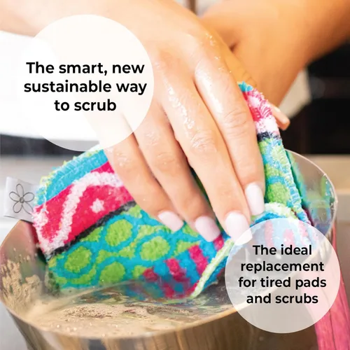 Miniatura 7 de Skoy Scrub, pack de 2 reutilizable, estropajo para platos sin rayar para limpieza de cocina y hogar, amigable con el planeta, estropajo suave apto