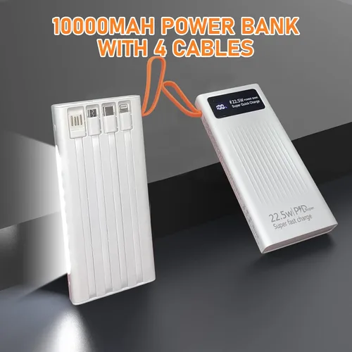 Miniatura 3 de Cargador portátil con cables integrados, banco de energía Mandarooker de 10000 mAh con lámpara LED, carga rápida, USB C, batería externa, cargador