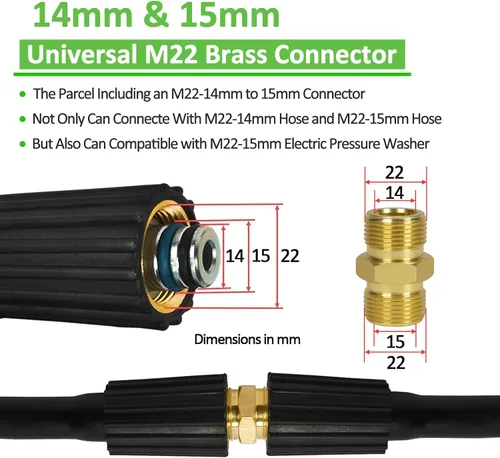Miniatura 10 de BEAR FORCE Manguera de lavado de alta presión flexible suave con conexión de latón M22-14/0.591 in 1/4 pulgadas x 32 pies y 2900 PSI, manguera