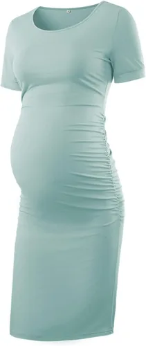 Liu & Qu - Vestido de maternidad para mujer, de manga corta o manga 34, fruncido, para uso diario o baby shower