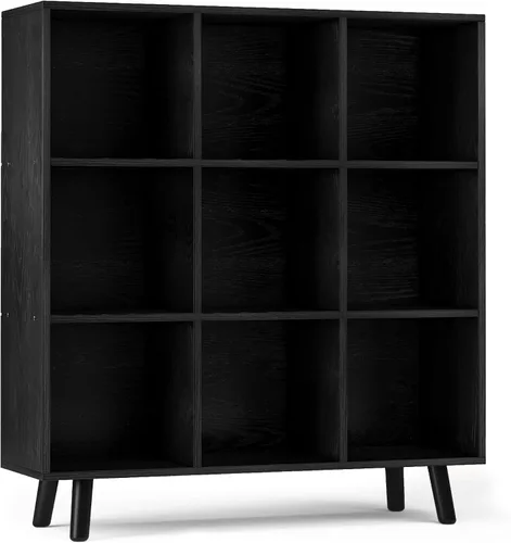 Miniatura 15 de Estantería abierta de 6 cubos, estantería de madera de 3 niveles con patas y panel posterior, ideal para contenedores de almacenamiento de tela