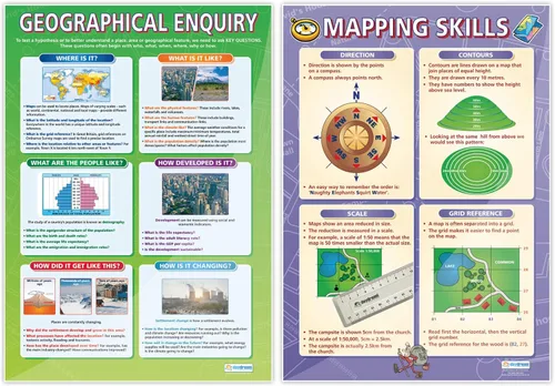 Miniatura 2 de Posters Geographical Inquiry - Juego de 5 Carteles de Geografía Papel laminado brillante de 33 x 23.5 pulgadas Carteles de Geografía Aula