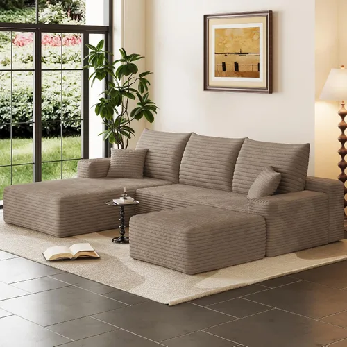 Miniatura 32 de Sofá modular Cloud de 95 pulgadas con otomana, moderno sofá nube en forma de U con asiento profundo, cómodo sofá de pana de 3 plazas, sofá de espuma