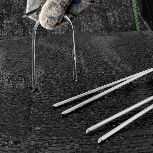Miniatura 4 de Juego de 40 estacas de jardín en forma de U de calibre 11 de 4 pulgadas: estacas de tubería de goteo, línea y riego, grapas galvanizadas para tubo