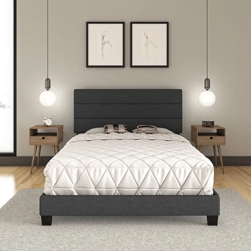Miniatura 19 de Boyd Sleep Napoli - Marco de cama plataforma de cuero vegano gris tamaño King totalmente tapizado con cabecero ajustable - Se requiere somier