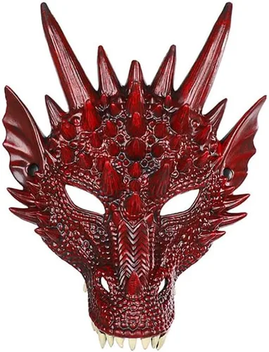 Miniatura 11 de Himine - Máscara de cosplay de cabeza de dragón para festival, fiesta y Halloween Rojo