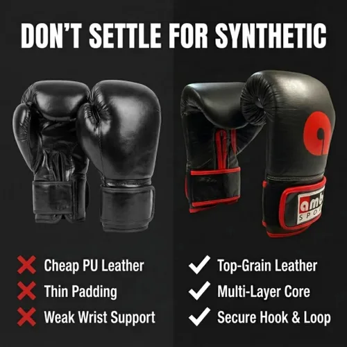 Miniatura 6 de Amber Fight Gear Professional Leather Boxing Gloves – Hook & Loop Training Gloves for Muay Thai, Kickboxing & Sparring – Multi-Layered Foam