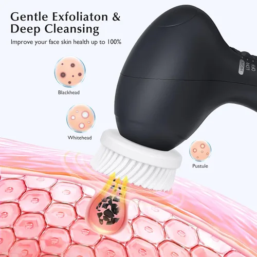 Miniatura 3 de COSLUS Cepillo de Limpieza Facial Exfoliante Facial de Silicona: Dispositivo de Masaje Rotatorio Exfoliante Eléctrico 7 en 1 FBS-D Impermeable