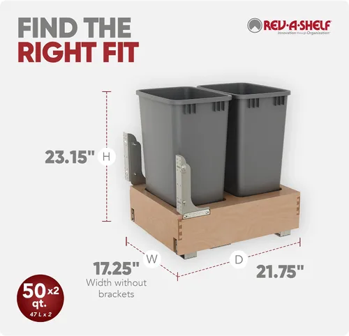 Miniatura 3 de Rev-A-Shelf Botes de basura dobles extraíbles de 50 cuartos de galón para debajo del gabinete con sistema de deslizamiento suave de apertura