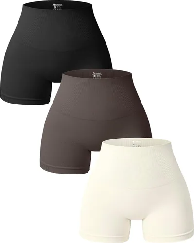 OQQ Pantalones cortos de yoga de 3 piezas para mujer, cintura alta, sin costuras, pantalones cortos de ejercicio