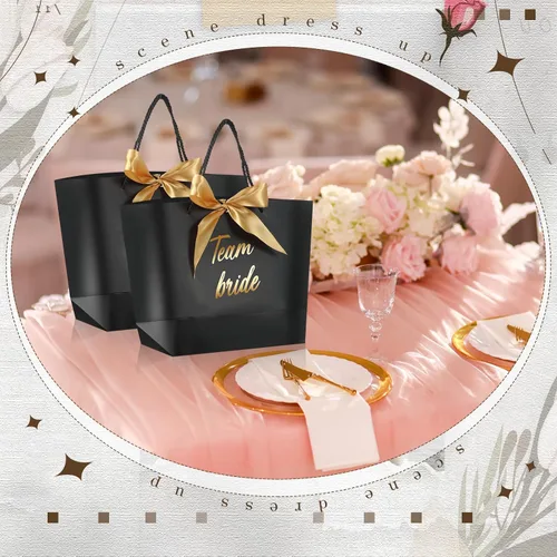 Miniatura 3 de Tenceur 16 bolsas de regalo de novia con lazo para dama de honor, bolsas de papel con asa, color negro para despedidas de soltera, bodas, despedidas