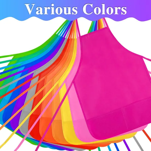 Miniatura 3 de Delantales de Pintura para Niños 12 Piezas 12 Colores Delantal de Arte Infantil con 2 Bolsillos Espaciosos Delantales para Niños para Actividades