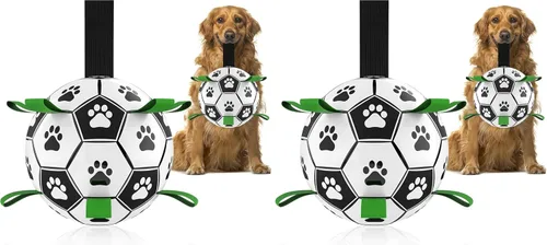 Miniatura 20 de QDAN Juguetes para perros, pelota de fútbol extragrande con correas, juguete de remolcador, juguete de agua, bolas duraderas para perros