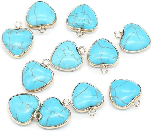 QSLLER 6 colgantes de piedra natural, colgantes de turquesa azul natural en forma de corazón (0.591 x 0.709 in) para hacer joyas, collares, pulseras