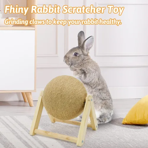 Miniatura 2 de Fhiny Juguete rascador de conejo, bola rascador de sisal de madera maciza natural para gatitos de interior, bola rascador de garras para gatitos