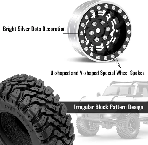 Miniatura 5 de OGRC 1.0 Plus (1.2 pulgadas) Beadlock Ruedas de 0.276 in de desplazamiento negativo llantas SS súper suaves pegajosas para TRX4M SCX24 FCX24 AX24