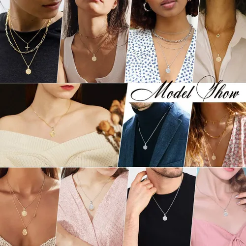 Miniatura 2 de FOCALOOK Initial Necklaces for Women Yellow GoldPlatinum Plated Hexagon Letter Pendant Necklace 18 Inch