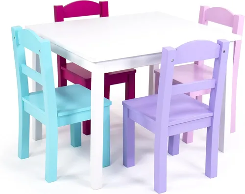 Miniatura 13 de Tot Tutors Juego de mesa y 4 sillas de madera para niños, Espresso (Colección Espresso), Madera, blanco/rosa/púrpura (White/Pink/Purple)