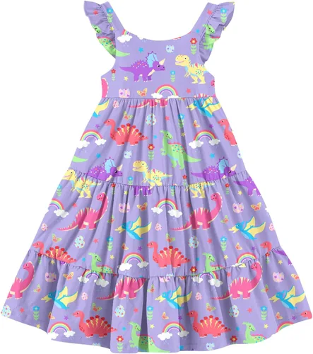 Miniatura 20 de Vieille Vestido de verano para niñas pequeñas, con volantes, sin mangas, casual, vestido de playa, escalonado, vestido de princesa para 2-8 años