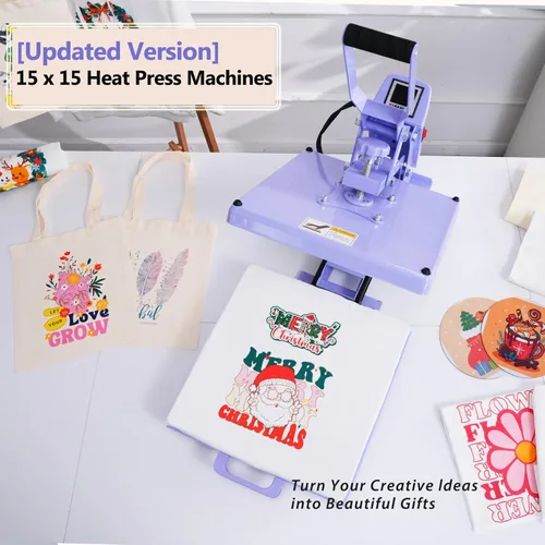 Miniatura 2 de Prensa de Calor 15x15 Deslizable, Máquina de Prensa de Calor Desmontable para Camisetas Distribuye Calor de Manera Uniforme Profesionalmente, Prensa