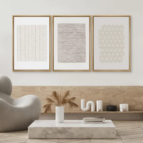 Miniatura 353 de SIGNWIN Lienzo enmarcado para pared, arte con pinceladas de flujo neutro en tonos beige abstractos, ilustraciones, arte moderno, decorativo