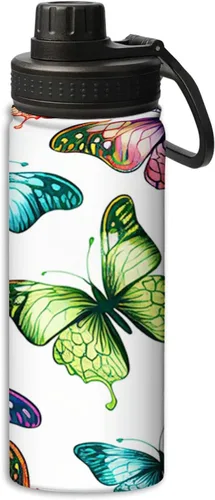 Miniatura 25 de Botella de agua deportiva a prueba de fugas con patrón de insectos y polillas, 18 onzas, de acero inoxidable duradero de doble pared, botellas