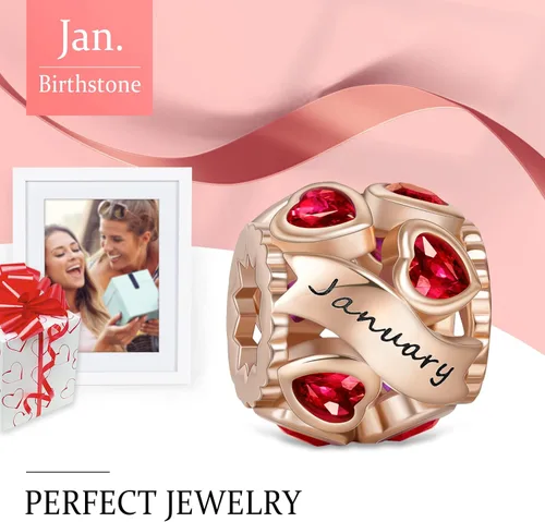Miniatura 52 de Abalorio de plata de ley 925 con piedra natal de Ningan, abalorio de corazón para pulseras y collares, regalo de cumpleaños para mujeres y niñas