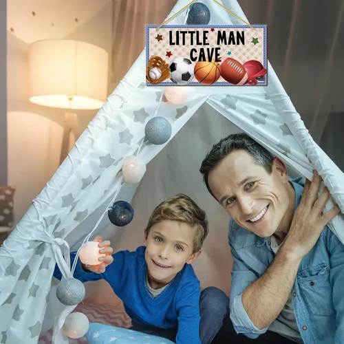 Miniatura 6 de Little Man Cave, decoración de habitación deportiva para niños, letrero de madera para puerta de bebé, decoración de pared para habitación de bebé