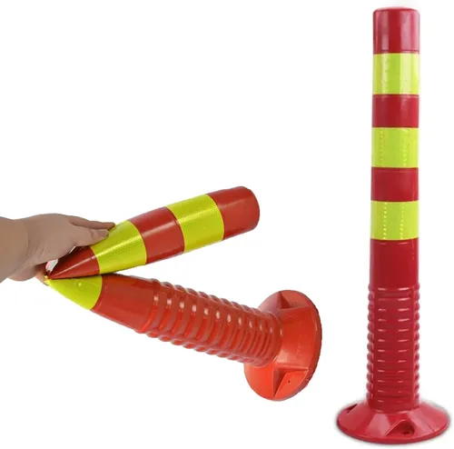Miniatura 9 de HAIXHX Delineador de plástico, bolardo de seguridad de tráfico, cono de seguridad reflectante desplegable de plástico flexible para control de Rojo