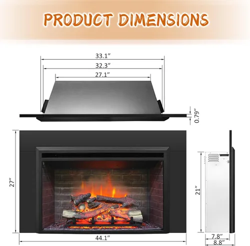 Miniatura 3 de PuraFlame Western - Inserto eléctrico para chimenea de 33"x21" con kit de adornos, sonido de fuego crepitante, tronco de resina, control remoto