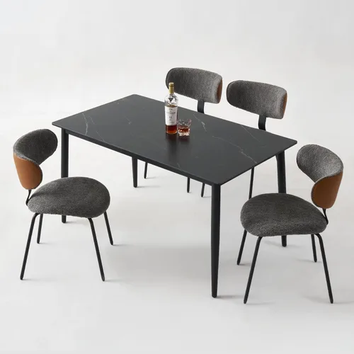 Miniatura 6 de GrandNoor Modern Boucle - Juego de 2 sillas de comedor de piel sintética, respaldo curvado, sillas de comedor tapizadas con patas de metal